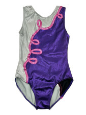 NWOT Balera Gymnastics Leotard Purple, Metallic Silver Acro Girls Med Size 10-12