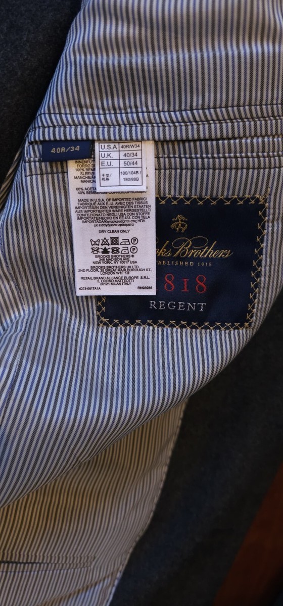 Brooks Brothers 1818 Grey Flannel Three Piece Suit Regent