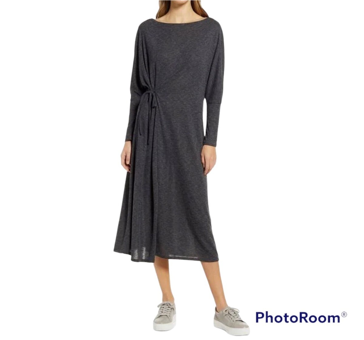 grey knit wrap dress Caslon Cozy Maxi Long Sleeve Knit Wrap Dress grey sz XS Casual Comfy Leisure