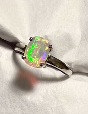 Beautiful Faceted Ethiopian Opal Ring 925 Sterling Silver Size 8