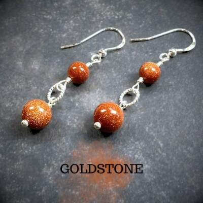 Goldstein Ohrringe - Kupfer - 925 Sterling Silber - Draht umwickelt - Perlen - E286