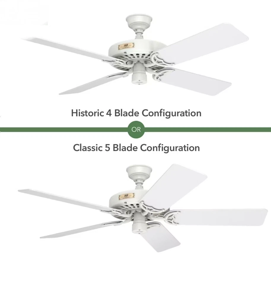 HUNTER 52" CAST IRON WHITE FINISH DAMP RATED Ceiling Fan - Image 2 of 4