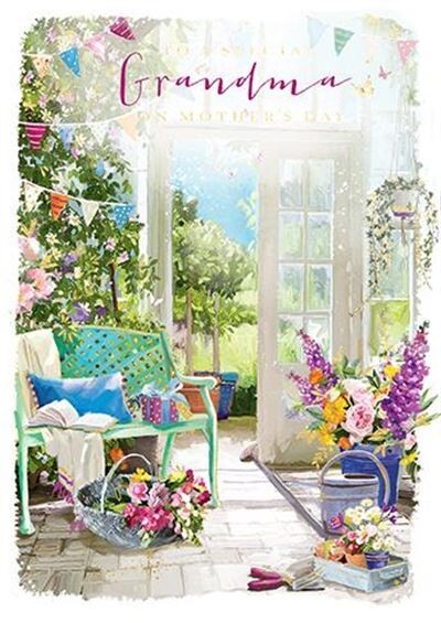 Garden Patio Grandma Mothering Sunday Card - Gold Foil Detailed Mothers Day Card