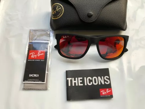 Ray-Ban Sonnenbrille Justin 4165 622/6Q Gummi schwarz rot Spiegel klein 55mm - Bild 1 von 3