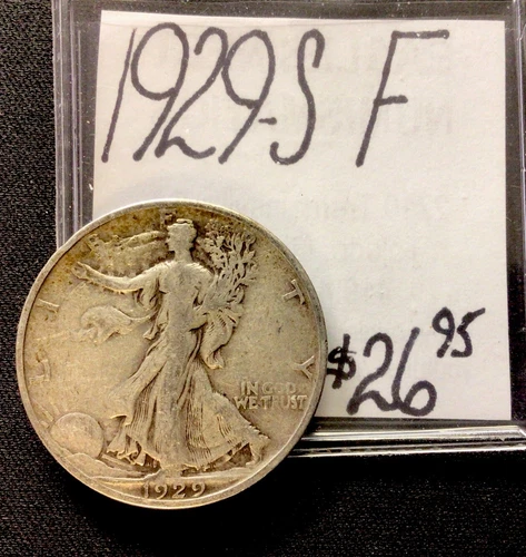 1929 S Walking Liberty Silver Half Dollar Coin (F) Fine Condition! ENN Coins