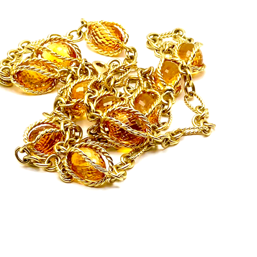 David Yurman 18k Yellow Gold Citrine Figaro Link 40" Long Chain Necklace - Video 1 of 1