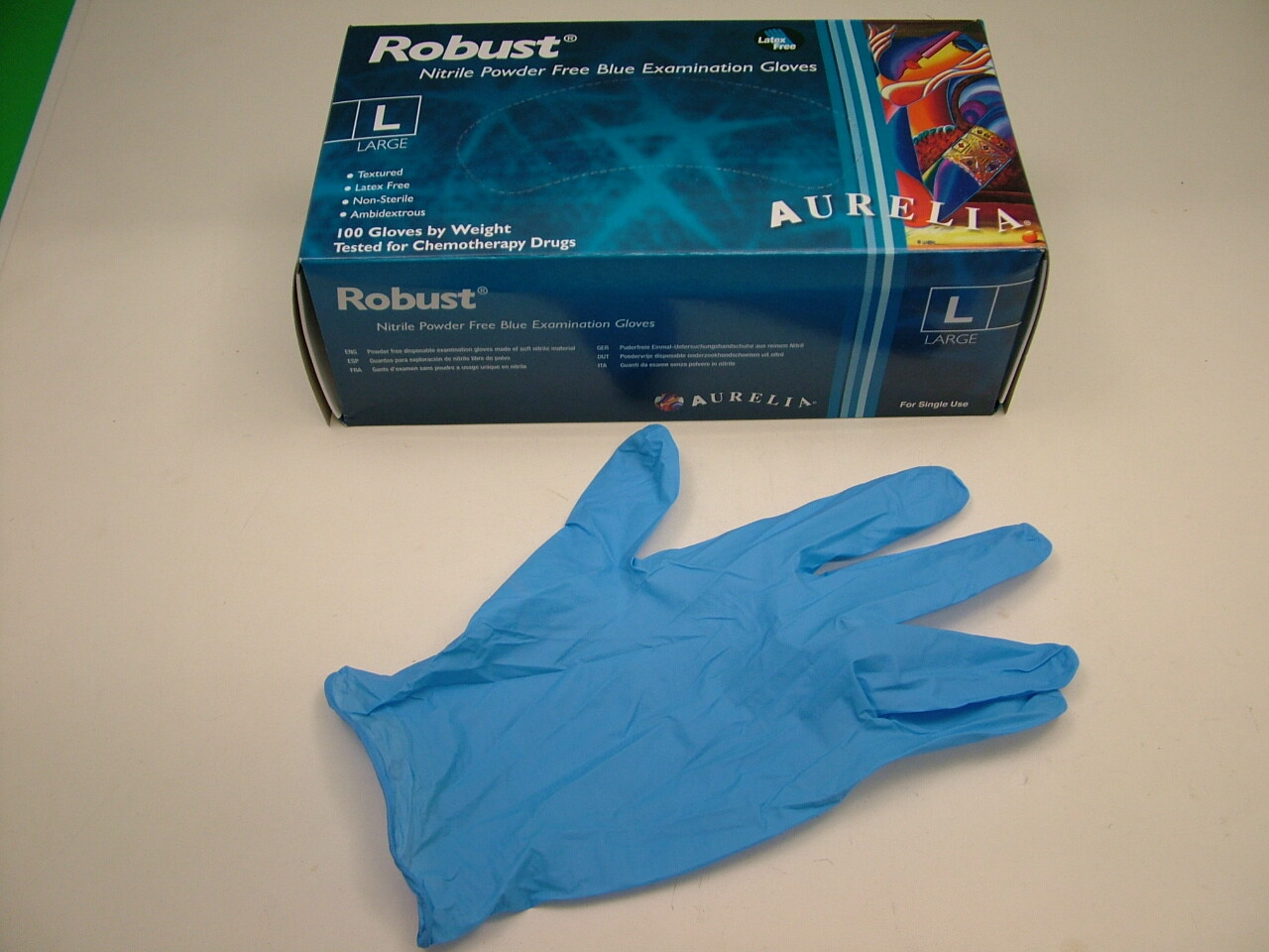 Box 100 Disposable blue nitrile gloves powder & latex free size 9 Large 4.5mils