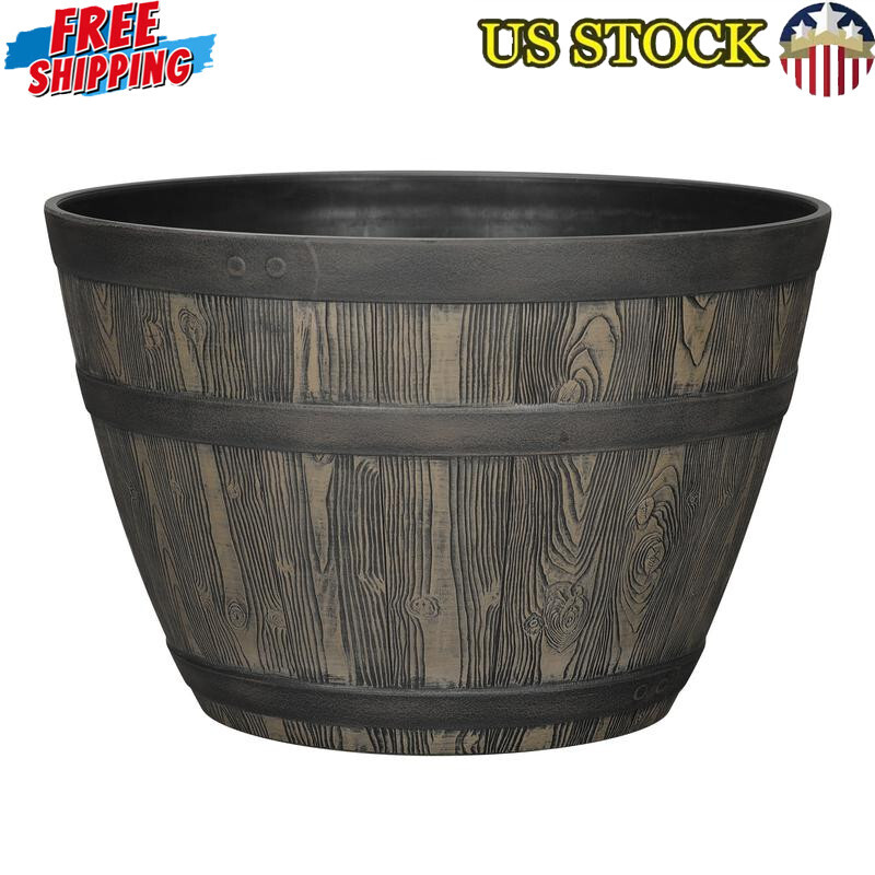Durable Resin Whiskey Barrel Planter with Drainage for Indoor & Outdoor Use