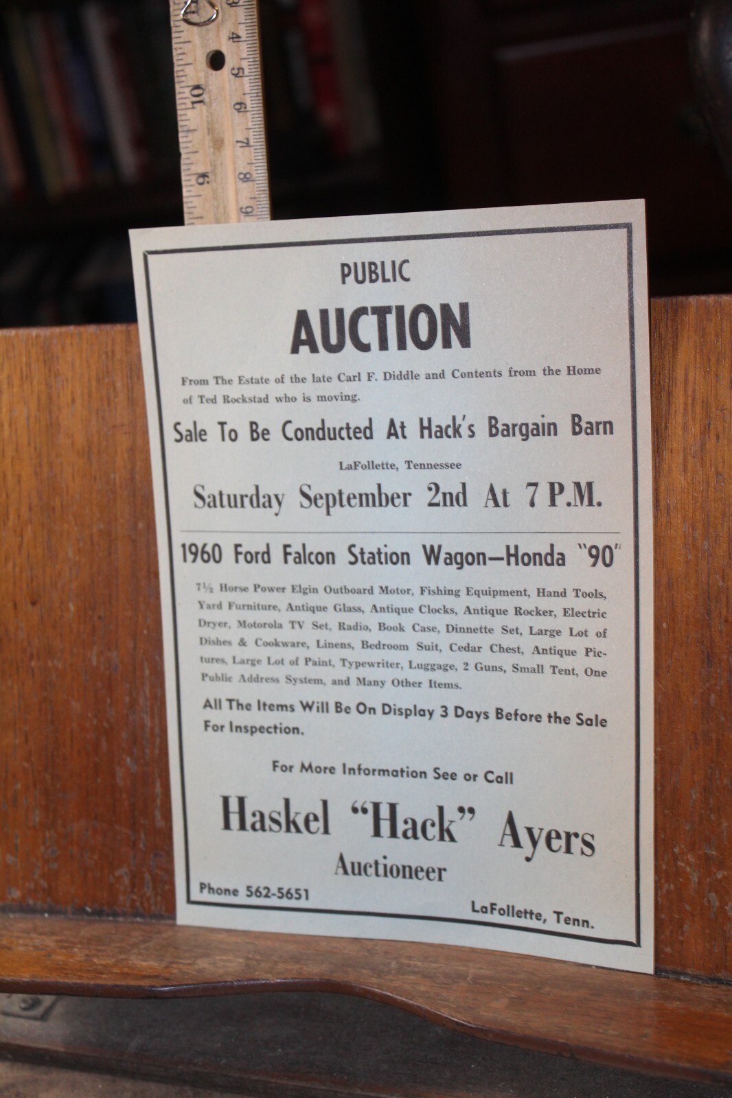 1960's Auction Flyer Hack Ayers LaFollette Tennessee 1960 Ford Falcon Honda 90 eBay