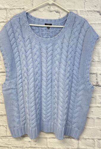 Talbots Pullover Weste Damen Gr. 3X NEU Grobstrick Rundhals Zopfmuster blau ärmellos