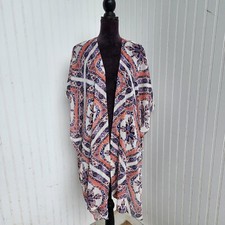 Xhilaration Kimono Open Front Womens Red Blue Floral Sheer Lightweight XS S
