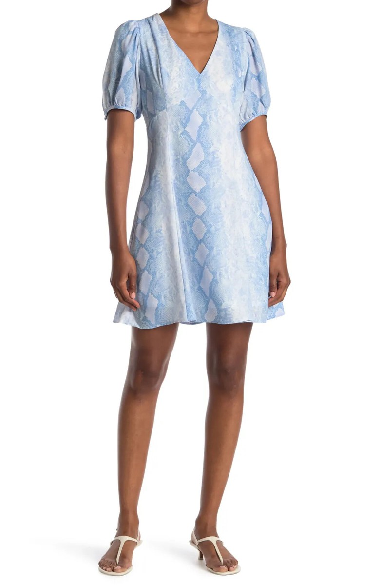 blue snake dress 19 Cooper Women's Size S Print Puff Babydoll Dress, NWT breathable drape for warm RL:1026tues 60s Shift Dress Blue Fit:Made-To-Measure