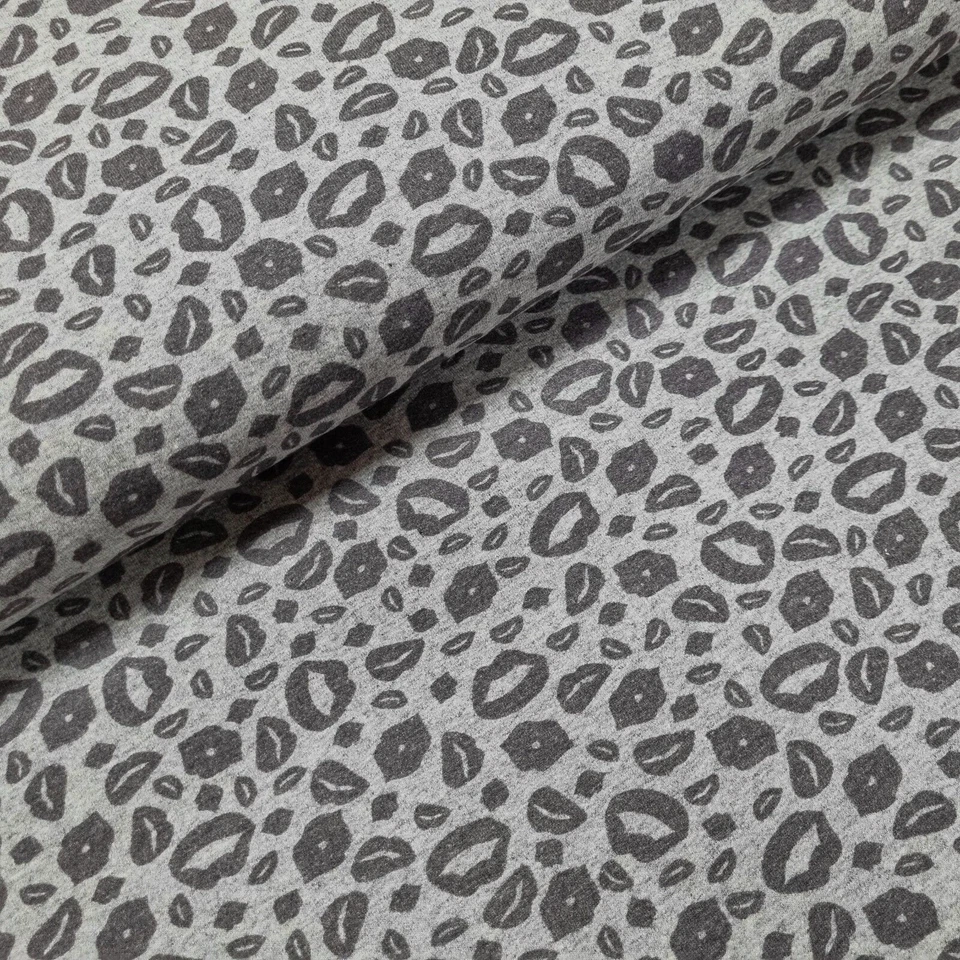 Sweatstoff Meterware, Baumwollstoff mit Kussmund grau Kleiderstoff, Baumwolle - Bild 2 von 4