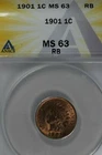 1901  .01   ANACS   MS 63 RB   Indian Head Cent, Indian Small Cent, One Cent