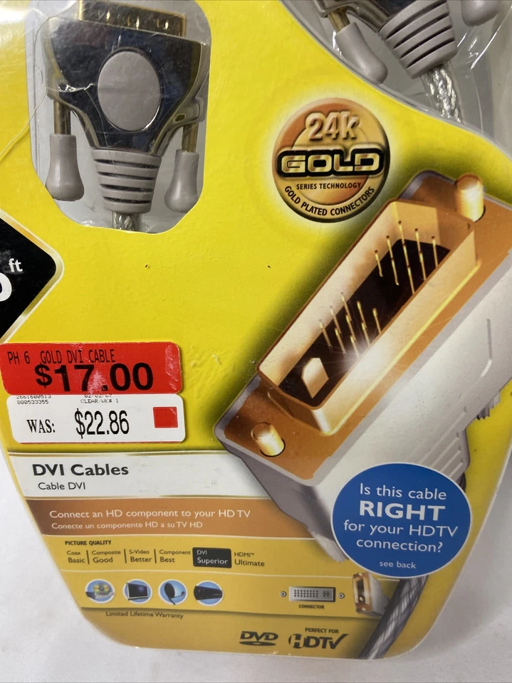 Cabo Philips DVI 6 pés HDTV Home Theater ouro 24K NOVO - Imagem 4 de 4