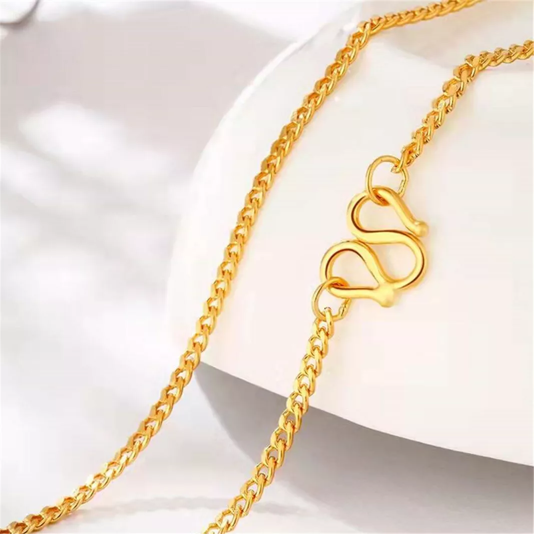 Pure 999 24K Yellow Gold Chain Women Curb Link Necklace 2.4 2.7g