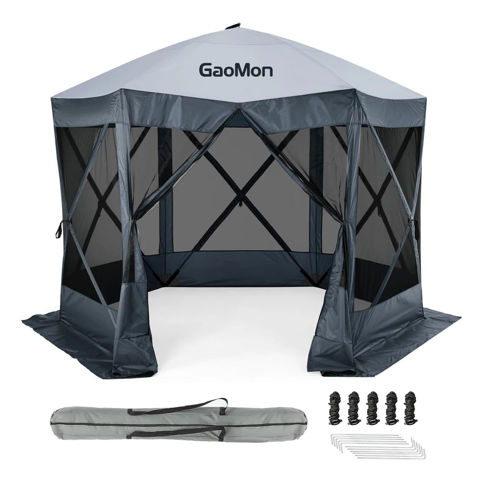 Carpa de campaña 10'x10'/12'x12' con pantalla con dosel emergente 6 lados refugio solar Foto 2 de 4