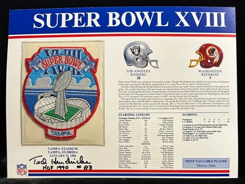 Ted Hendricks Signed 9x12 Willabee & Ward Super Bowl XVIII Patch Card Cowboys