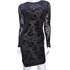 Y2K Burnout Velvet Dress Medium Dark Floral Open Back Bodycon Whimsigoth Party