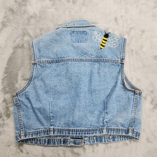 Vintage Levi's Vest Womens M Blue Silver Tab Embroidered BEE Denim Crop Casual