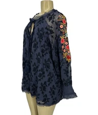 Sundance XL Women Gemma Elegance Top Blouse Longsleeve Embroidered N27