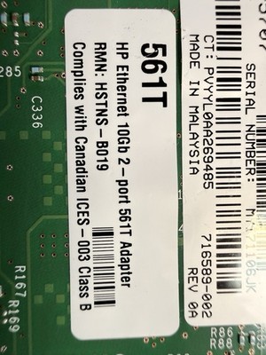 HPE 561T 10GBase-T Dual-Port PCIe Ethernet Adapter for Integrity Servers...
