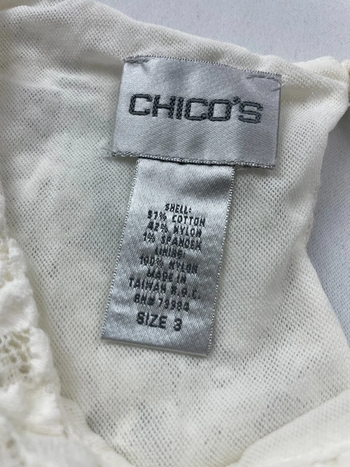 Camiseta sin mangas Chico's para mujer talla 3 marfil sin mangas pulóver floral encaje cuello redondo Foto 2 de 4