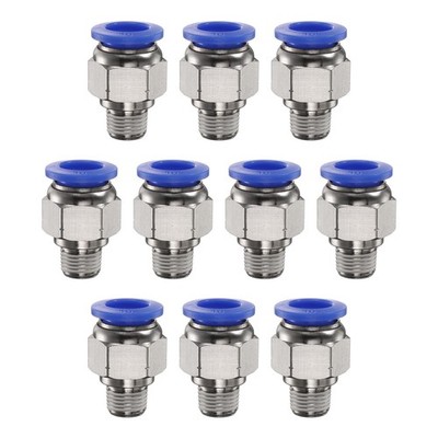 10x Push-Fitting für 10mm Schlauch x 1/8'' NPT PC10-N01, blau