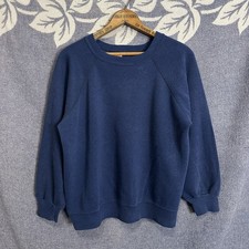 Vintage 70s Sportswear Blue Blank Sweatshirt Large USA Made Blend Raglan Sleeve