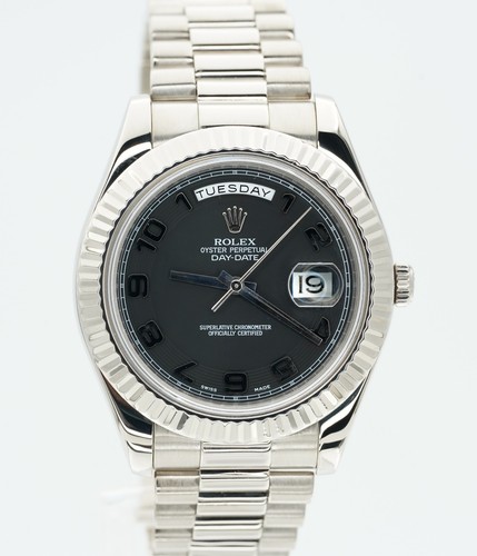 Rolex Day Date II 218239 18k White Gold Black Arabic Dial 41mm!