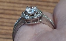 Round Halo Engagement Ring 1.5CTW CZ 925 Sterling Silver Pave Band Size 6