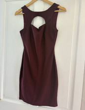 Miss Selfridge Burgundy Jacquard Bodycon Mini Dress Sweetheart Cut-Out UK 8