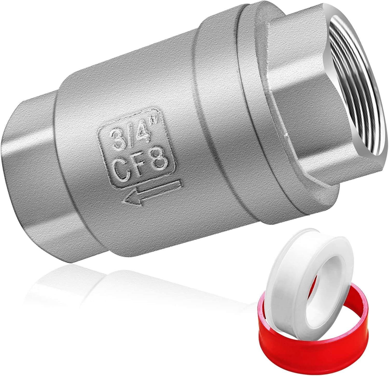 3/4 NPT Thread Spring Check Valve, Stainless Steel Non Return One Way Horizontal