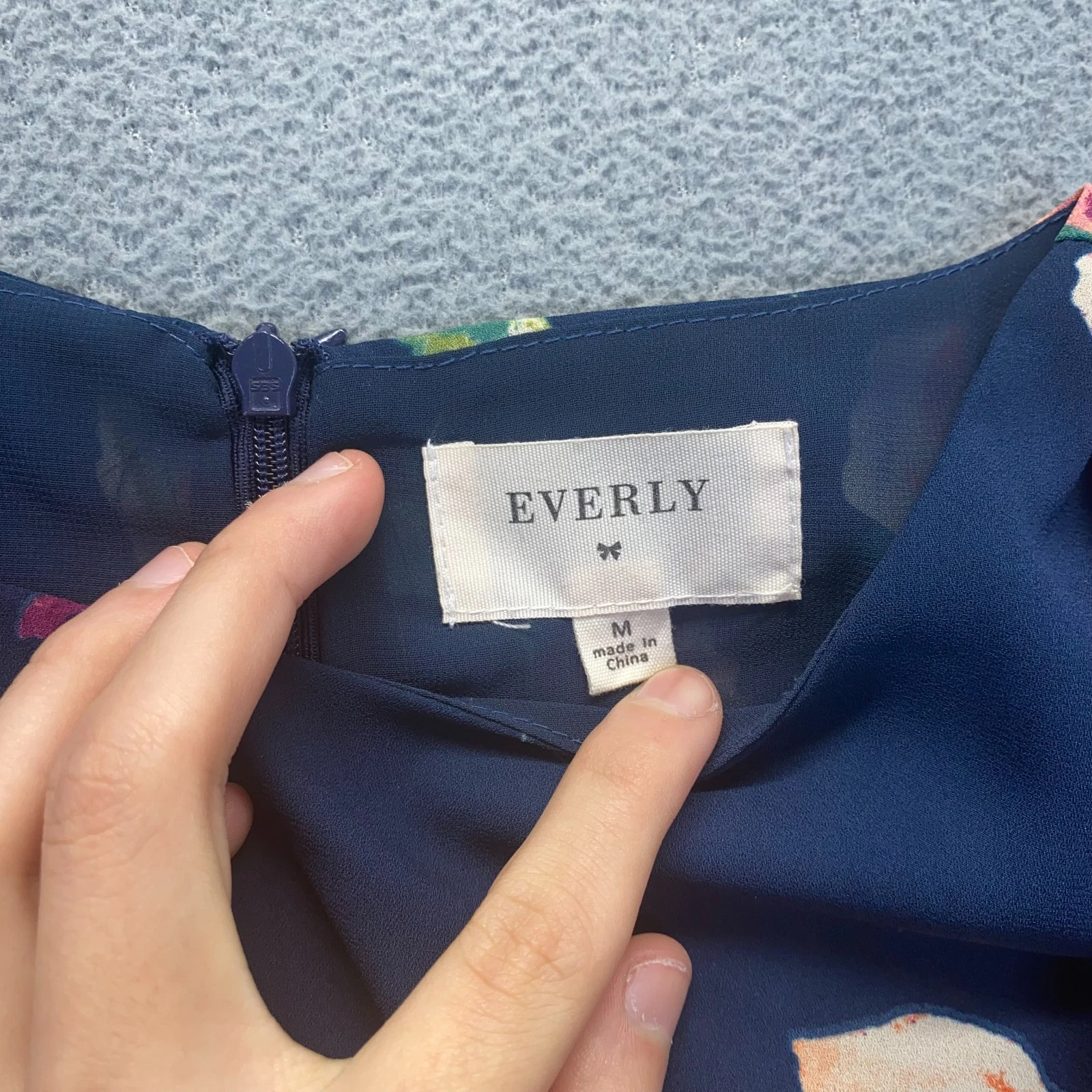VETEMENTS EVERLY Vestito Donna Taglia M Blu Cambio Floreale Manica a Campana Foderato con Zip Posteriore Preppy