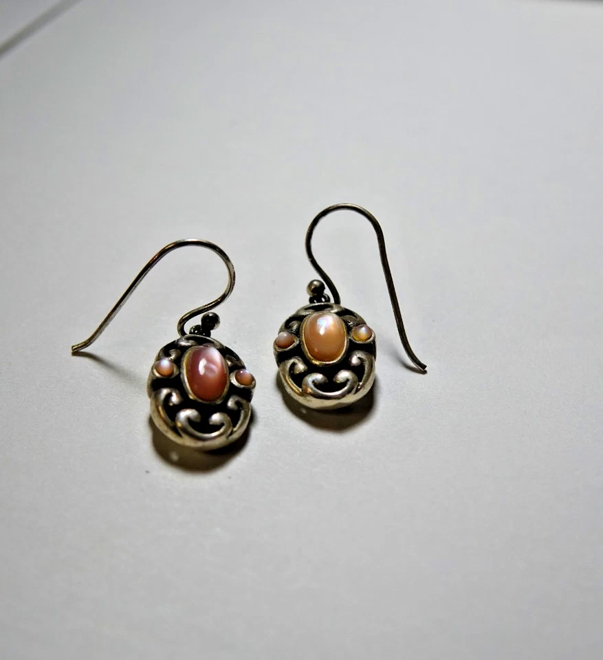 Pendientes colgantes Barse de plata de ley .925 con piedras preciosas nacaradas rosas Foto 4 de 4