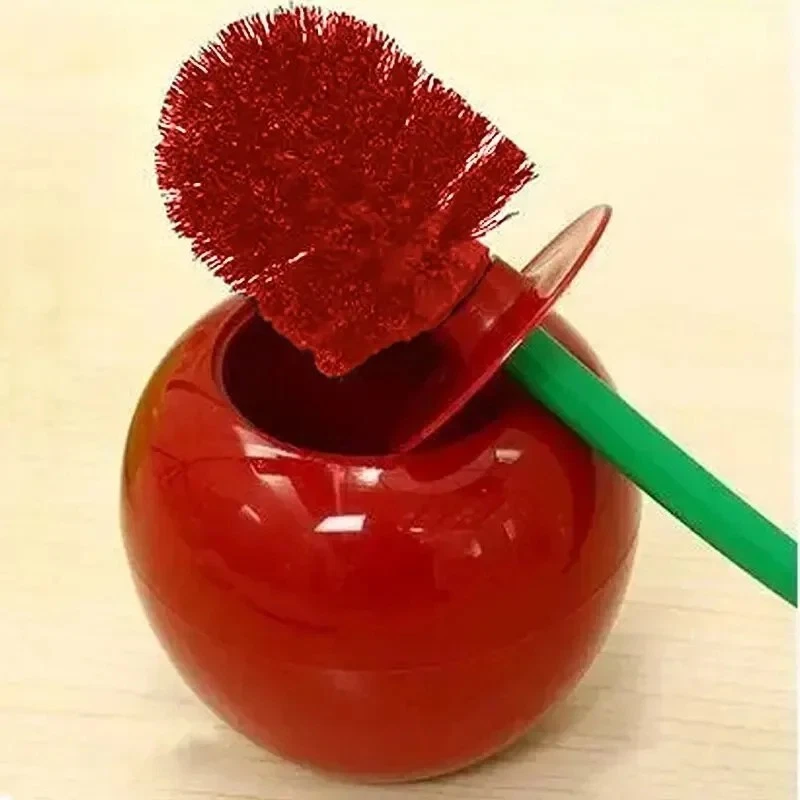 Creative Toilet Brush Holder Set Cherry Shape Standing WC Cleaning Bathroom - Image 3 of 4