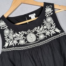 J. Crew Embroidered Shift Dress Boho Granola Hippie Black Linen Blend Sz S