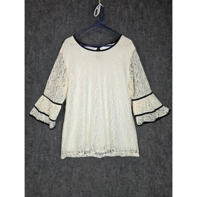 Eve & Maddie Women's Cream Lace Bell Sleeve Top Plus Size 2X Whimsigoth Fairy