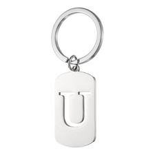 Initial Letter Key Chain, A-Z KeyChain Pendant Key Ring, Silver Letter U