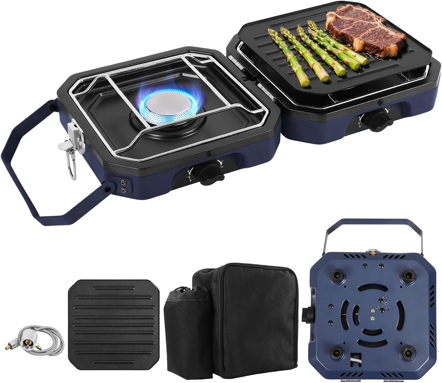  2-Burner Propane Stove with Griddle and Carrying Bag, Porta