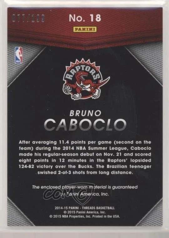 2014-15 Panini Threads Rookie Jumbo Materials /199 Bruno Caboclo #18 RC - Image 2 of 2