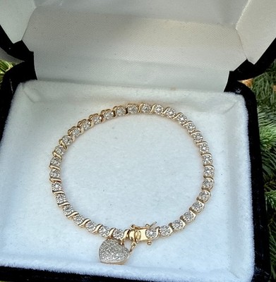 Ross Simons Gold über Sterling Silber Diamant Akzent Herz Bettelarmband 7 Neuwertig