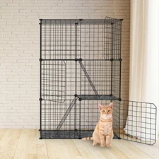 Large 3-Tier Cat Cage, Indoor Cat Enclosures Pliable DIY Cat Playpen, Detacha...