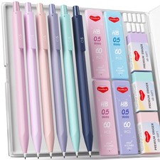 6PCS 0.5mm Mechanical Pencils Set with Case, Cute Pastel Mechanical Pencil wi...