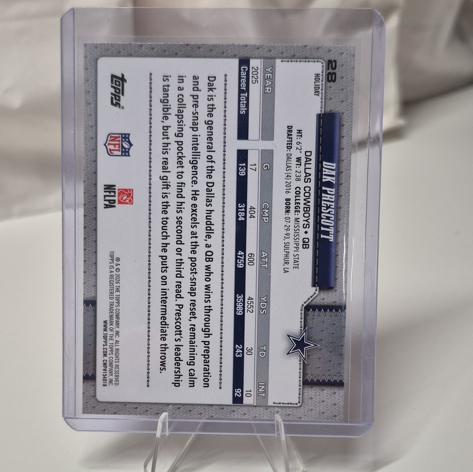 Light Cancer Background Topps 2026 Holiday Dak Prescott F CANCER#28 Light Blue Glitter ...