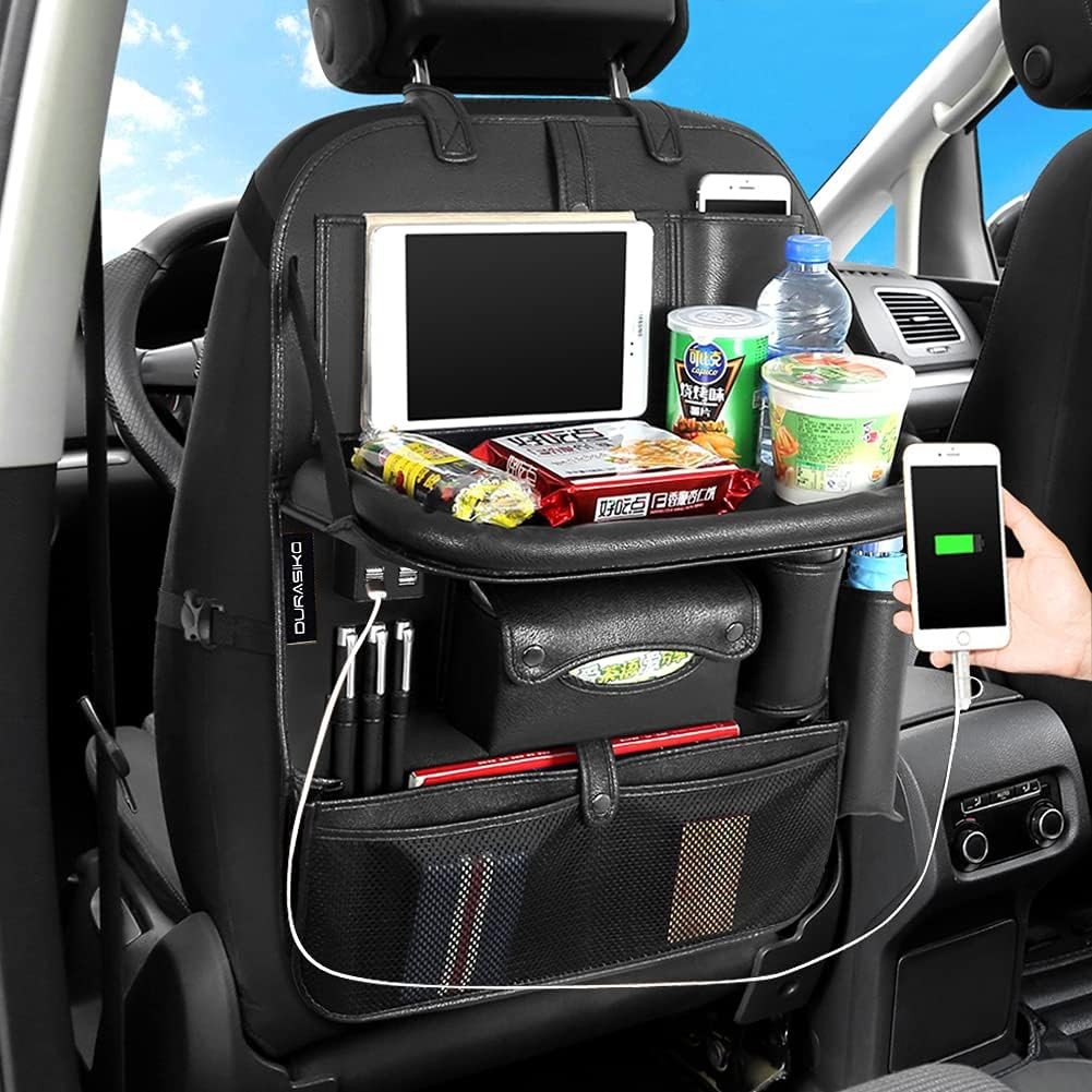 Car Backseat Organizer with Foldable Table Tray,Car Storage Black(4USB)
