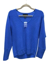 Tahari $268 Cashmere Sweater Women’s Medium Blue V-Neck Pullover