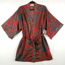 Vintage Val Mode Kimono Robe Womens Medium Jacquard Satin Paisley Lingerie Red