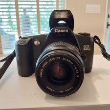 Canon EOS Rebel G Black 35mm SLR Film Camera EF 35-80mm Lens Flash Case