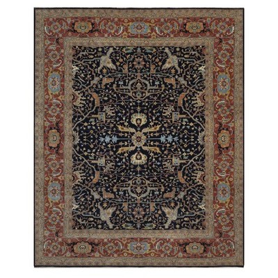 12'2''x14'10'' Midnight Blue Hand Knotted Wool Fine Heris Re-Creation Rug R92432